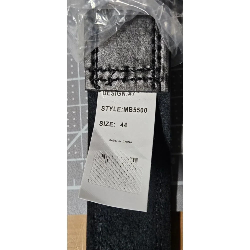 Men's genuine leather silver buckle‎ head black belt size 44 New